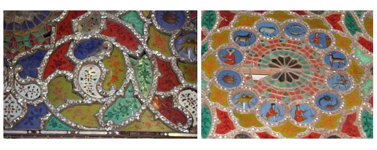 نقاشی پشت شیشه در حسینیه&zwnj;ی امینی&zwnj;ها- این نمونه از شاخص&zwnj;ترین آثار نقاشی پشت شیشه به شمار می&zwnj;رود و در آن به جزییات با ظرافت خاصی پرداخته شده است